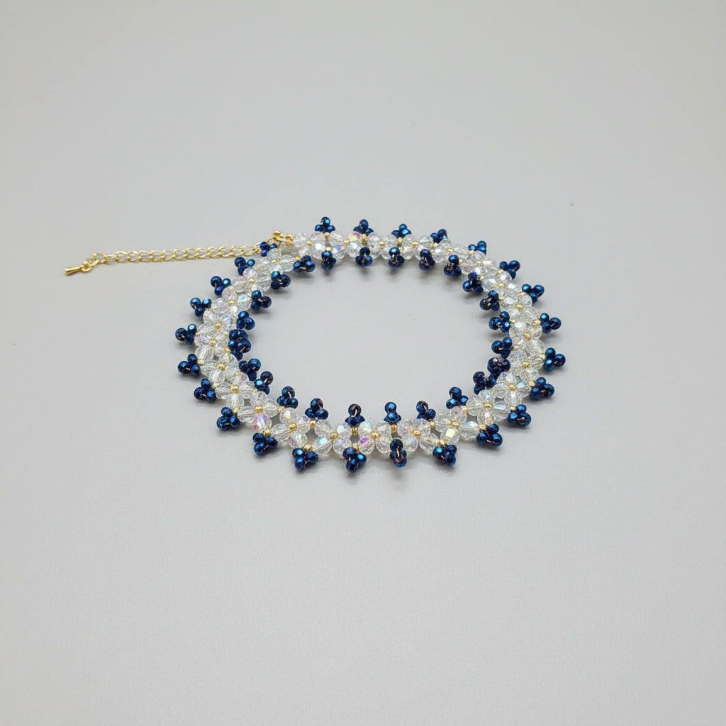 Bracelet pierre facettée bicolore - vue générale Bleu/blanc