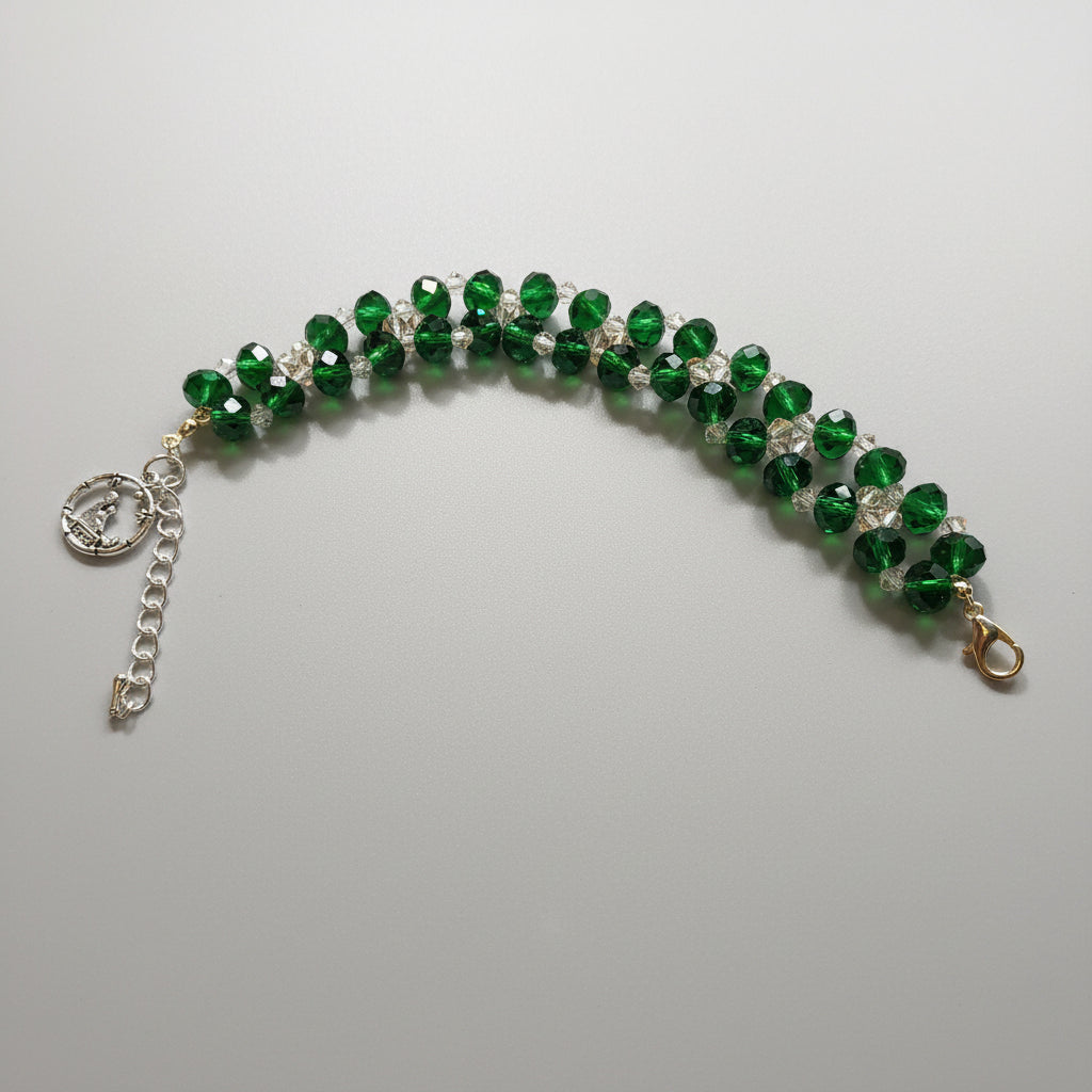 Bracelet pierre facettée bicolore -vert/blanc