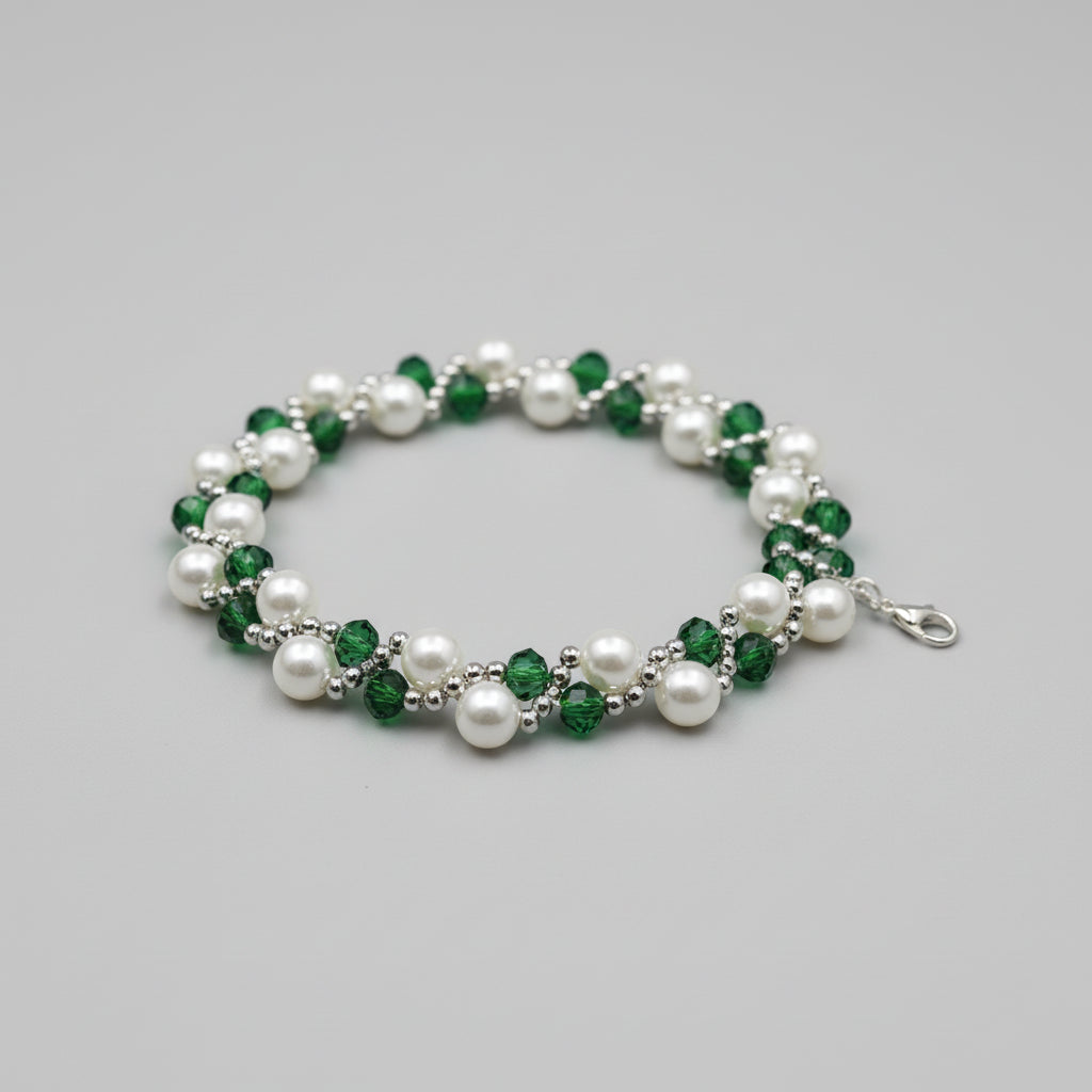 Bracelet pierre facettée bicolore - vue générale Vert/blanc