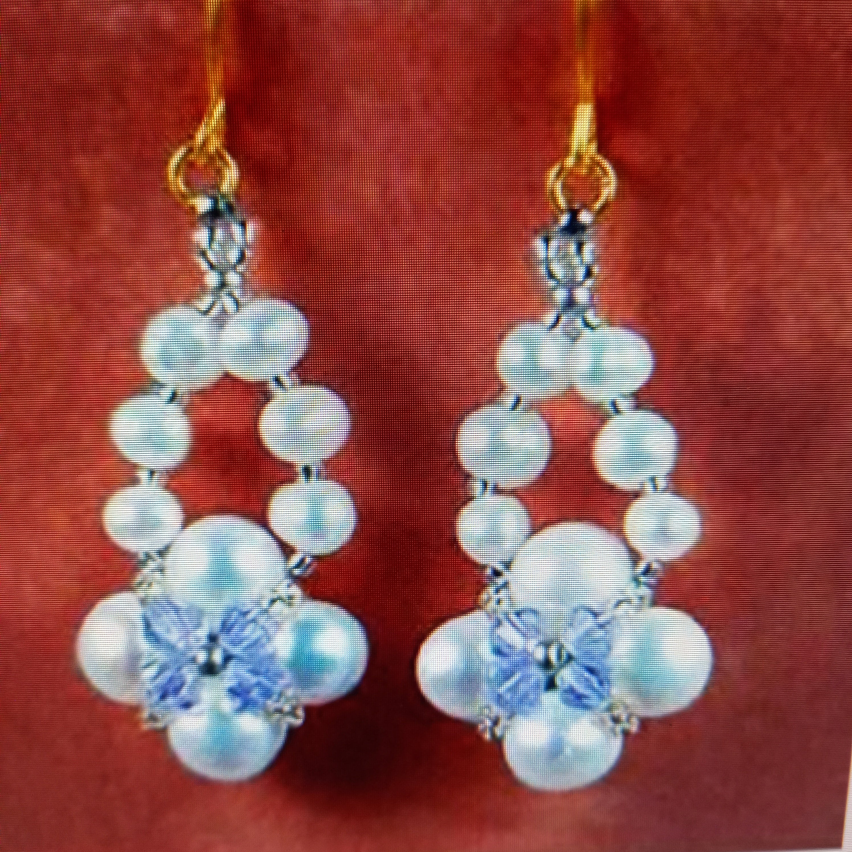 Boucles d'Oreilles Perles Nacrées & Cristal Bleu — Motif Floral