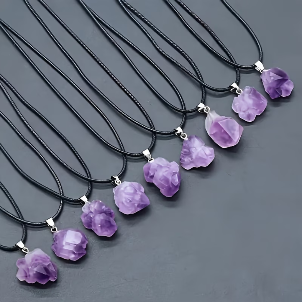 Collier Améthyste et cordon en cuir