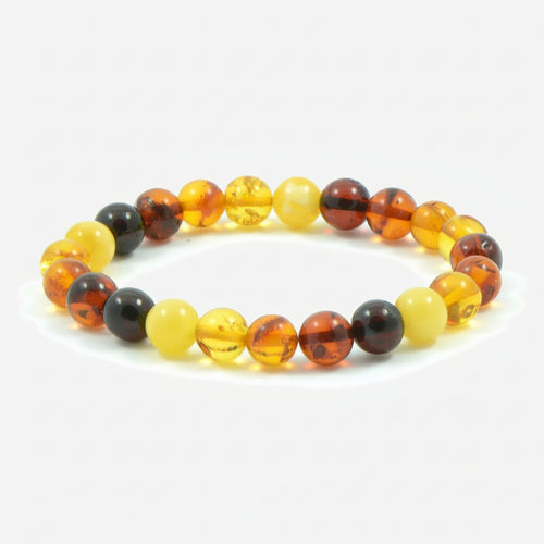Bracelet ambre baltique baroque - couleurs miel, cerise, cognac et citron