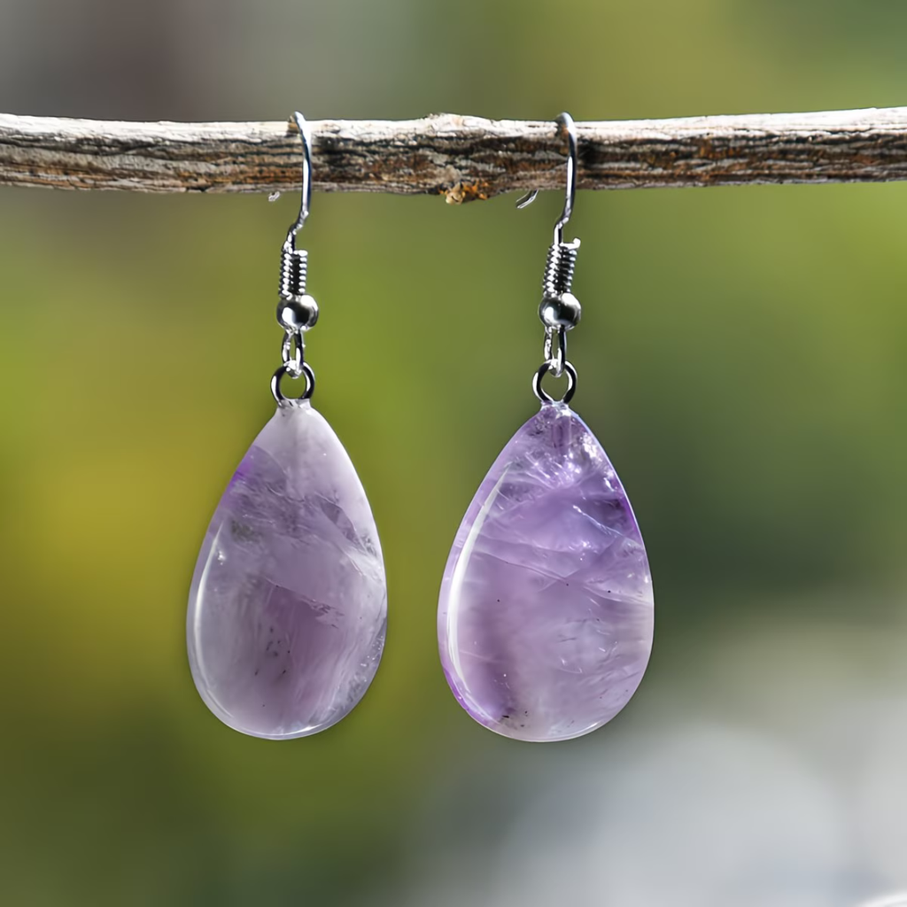 Parure Amethyste - Collier 44cm + Bracelet 18cm + Boucles d'Oreilles
