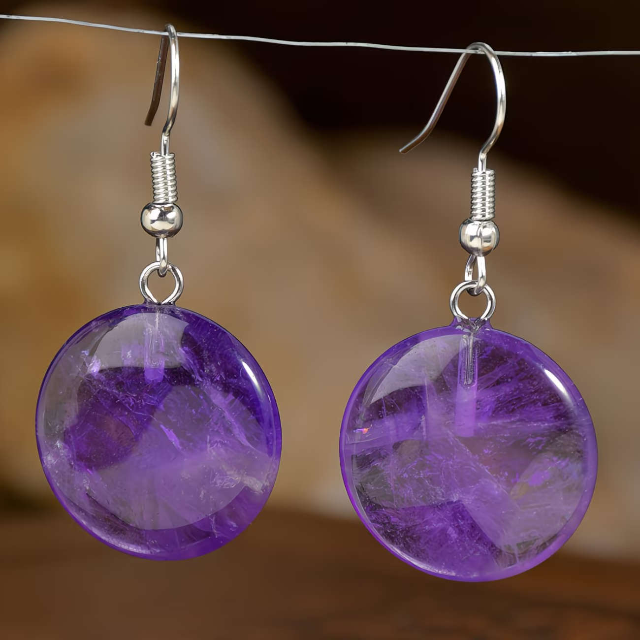 Parure Amethyste - Collier 44cm + Bracelet 18cm + Boucles d'Oreilles