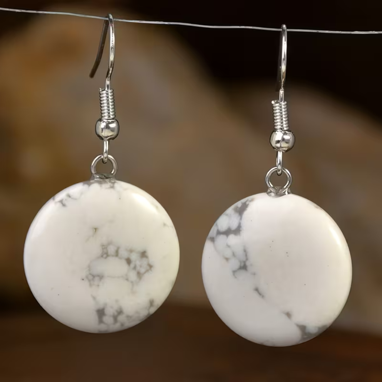 Parure Howlite Blanche - Collier 44cm + Bracelet 18cm + Boucles d'Oreilles