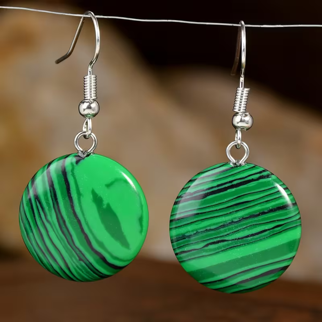 Parure Malachite - Collier 44cm + Bracelet 18cm + Boucles d'Oreilles rondes ou coeurs