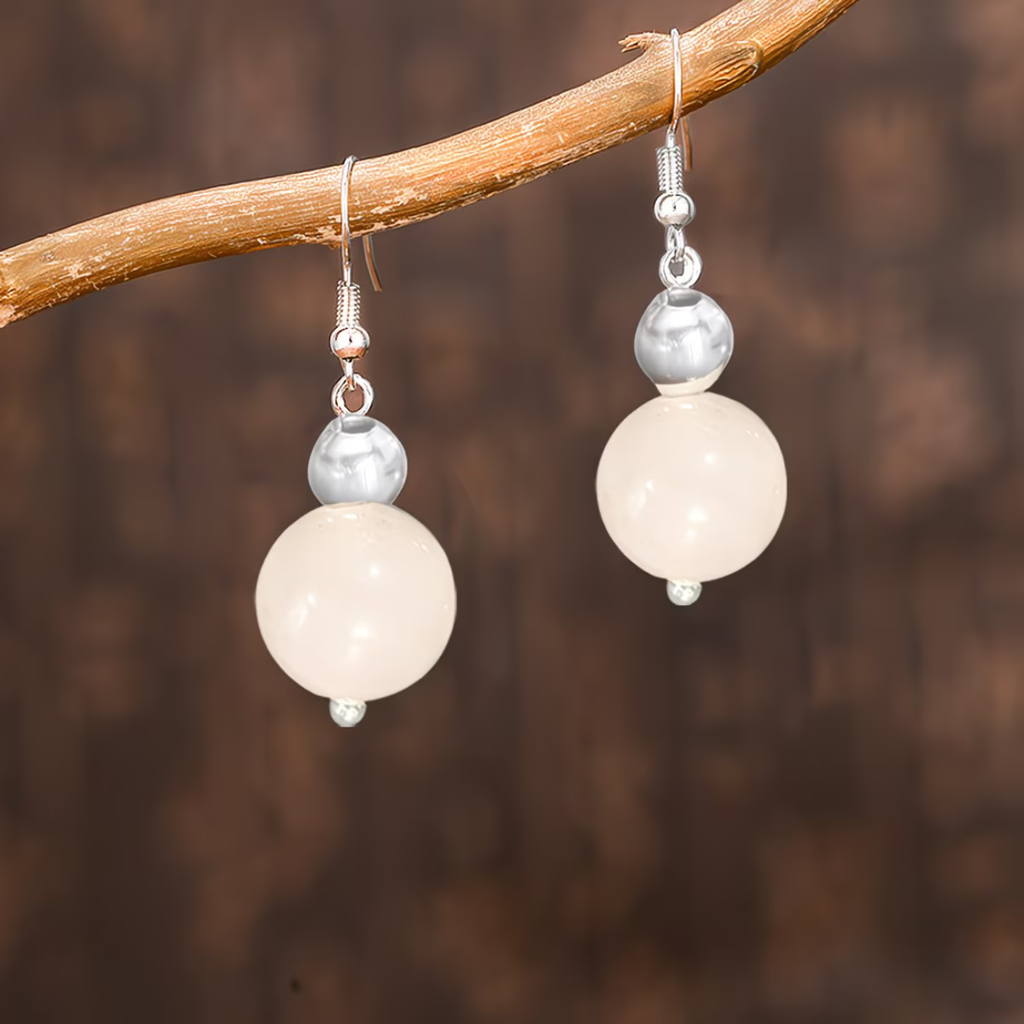 Parure " Valentine "Quartz Rose - Collier 44cm + Bracelet 18cm + Boucles d'oreilles