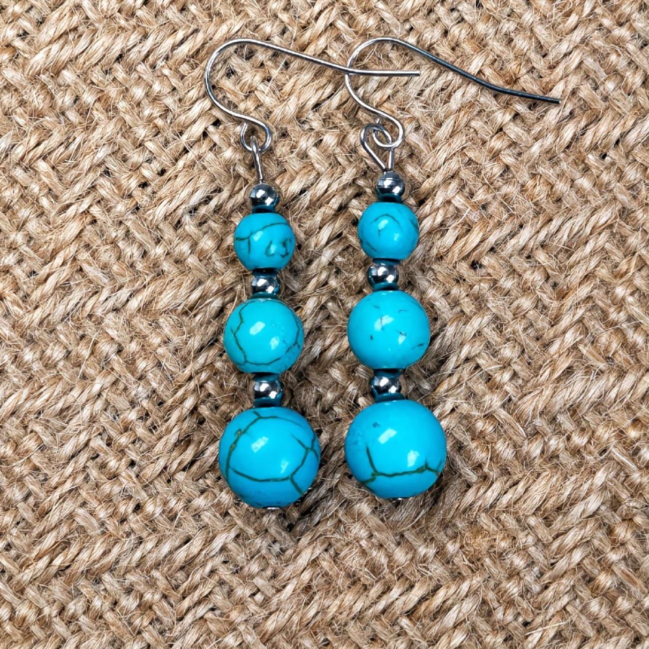 Parure Turquoise - Collier 44cm + Bracelet 18cm + Boucles d'Oreilles