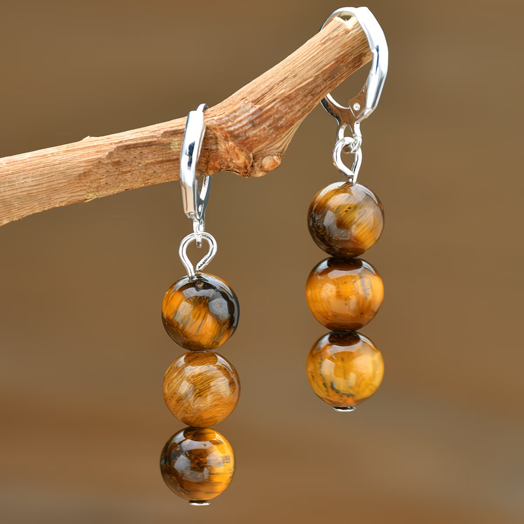 Parure Oeil de Tigre - Collier 44 cm + Bracelet 18 cm + Boucles d'Oreilles