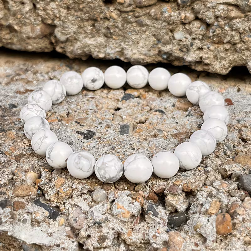 Parure Howlite Blanche - Collier 44cm + Bracelet sur mesure + Boucles d'Oreilles
