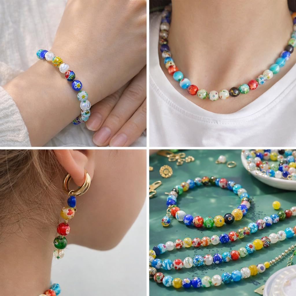 Parure Murano 6mm – Collier + Bracelet + Boucles d'oreilles Ronde ou Carrée