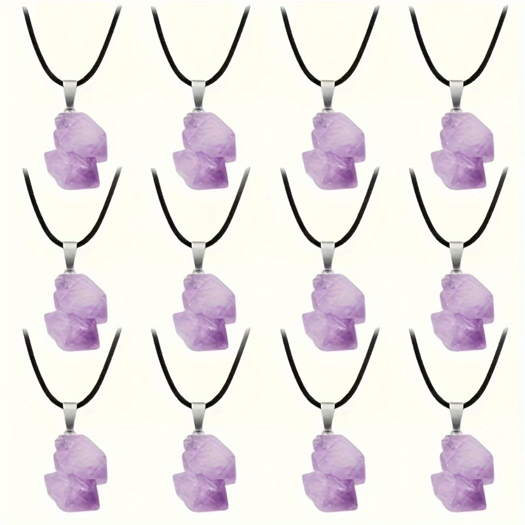 Collier Améthyste avec cordon en cuir violet
