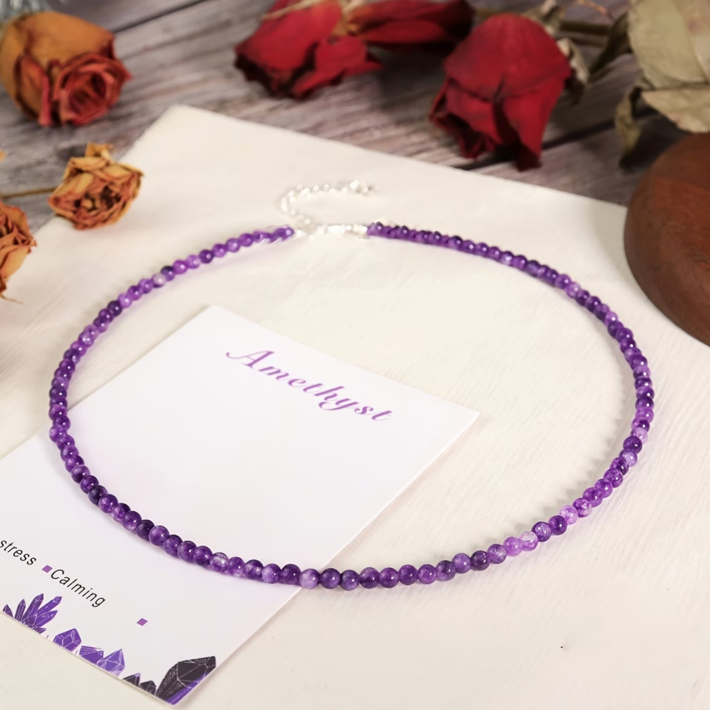 Parure Amethyste - Collier 44cm + Bracelet 18cm + Boucles d'Oreilles