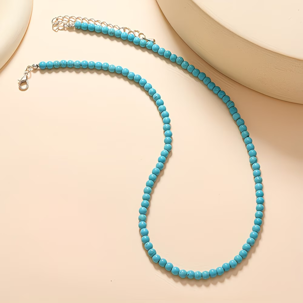 Collier en Turquoise - Perles naturelles rondes 6mm et 4 mm- 48 cm