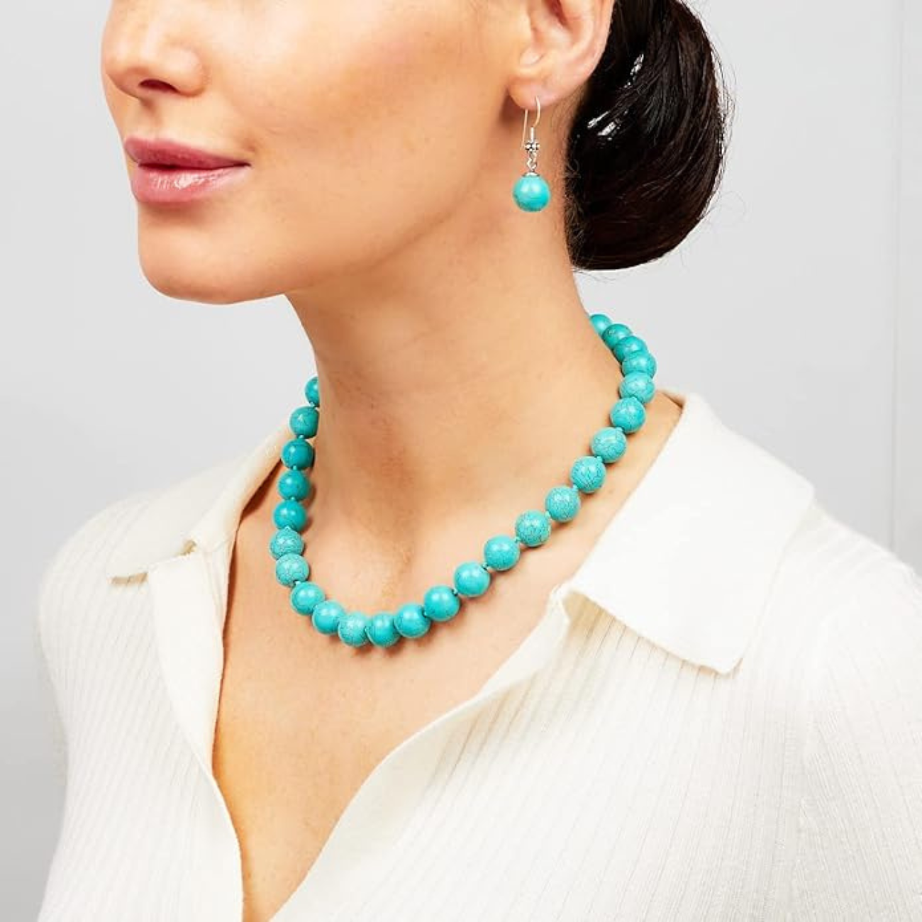 Parure Turquoise - Collier 44cm + Bracelet 18cm + Boucles d'Oreilles