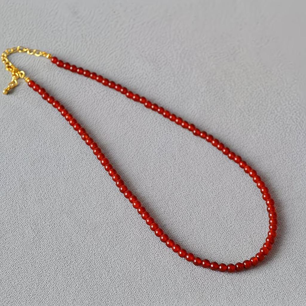 Collier en Cornaline - Perles naturelles rondes 6mm et 4mm- 48 cm