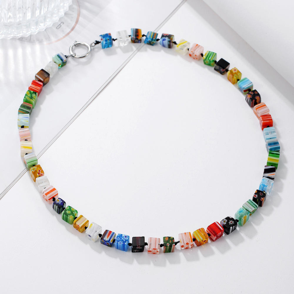 Collier Murano Femme - Perles de Verre Artisanales Multicolores 48cm