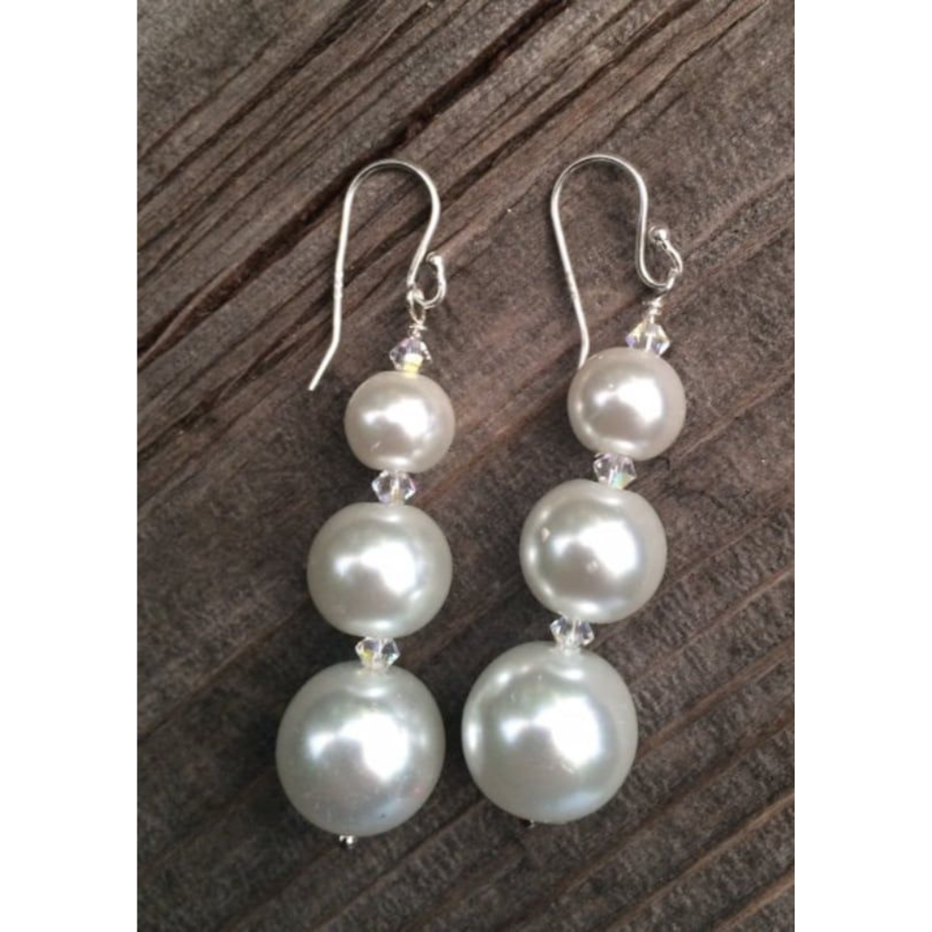Boucles d'Oreilles de Mariée Harmonie - Trois Perles Blanches
