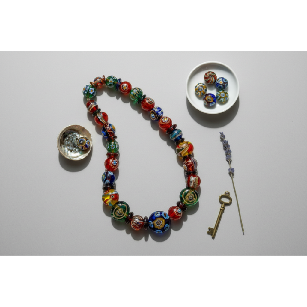 Collier Murano Femme - Perles de Verre Artisanales Multicolores 48cm