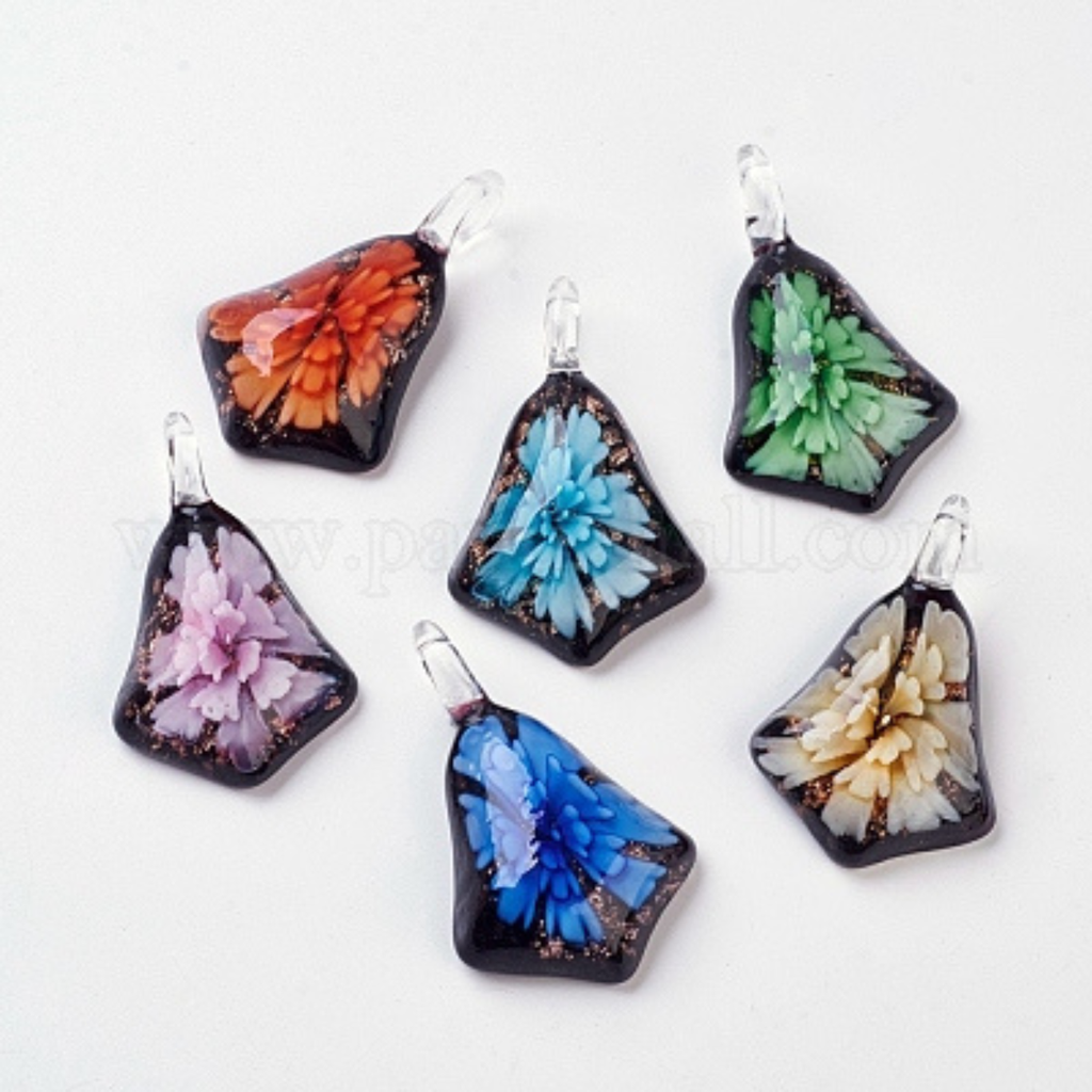 Pendentifs en Verre Sable d'Or de Murano – Fleur Intérieure Couleur Mixte