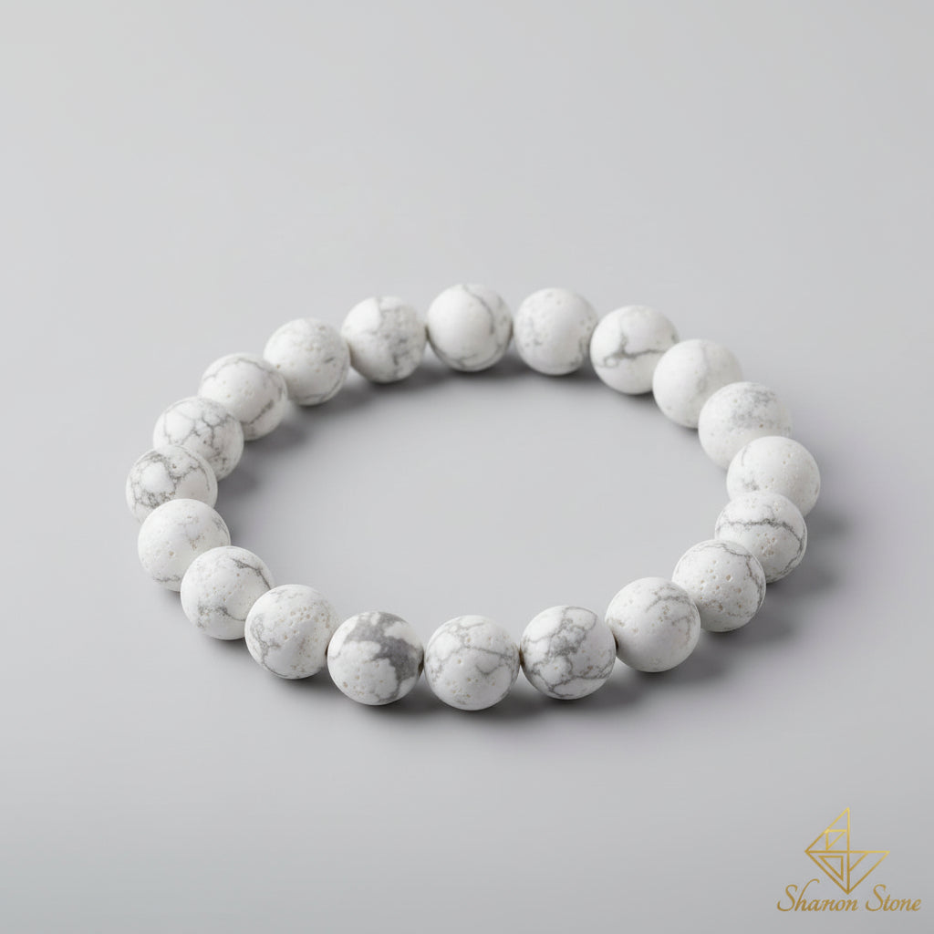 Bracelet howlite blanche 6mm - perles naturelles blanches