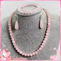 Parure " Valentine "Quartz Rose - Collier 44cm + Bracelet 18cm + Boucles d'oreilles