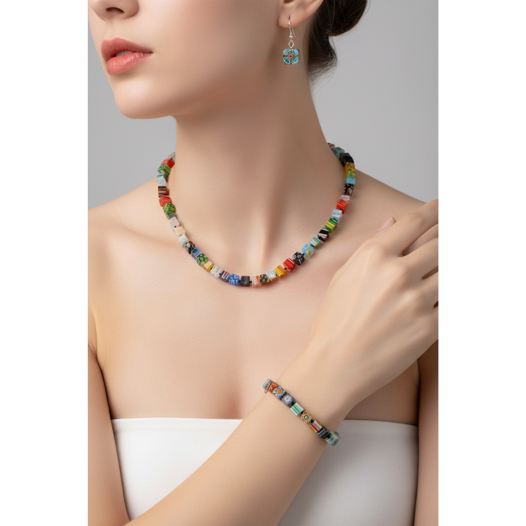 Parure_en perles-Murano_carrees 4mm