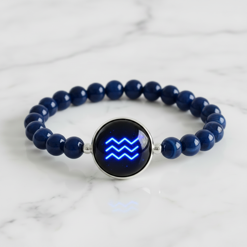 Bracelet Agate Bleue Verseau élastique