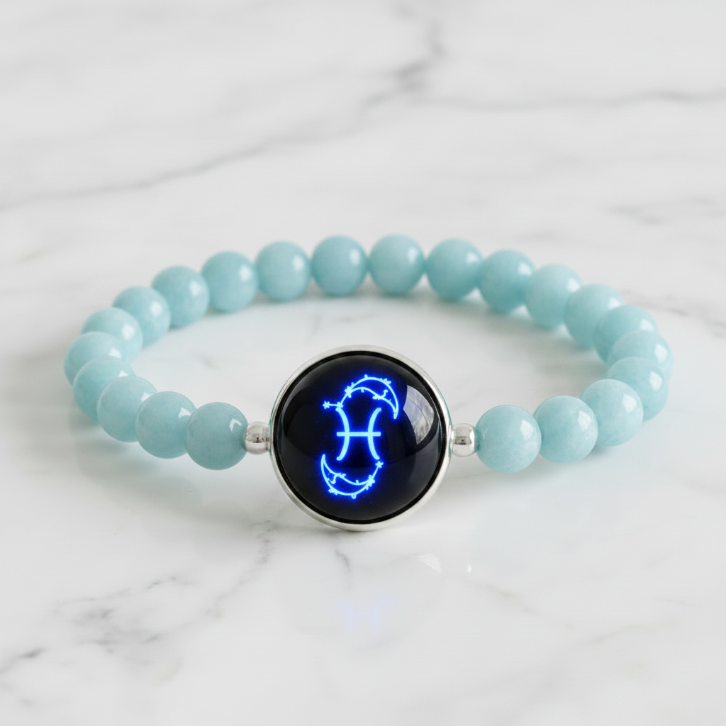 Bracelet Aigue-marine Poissons élastique