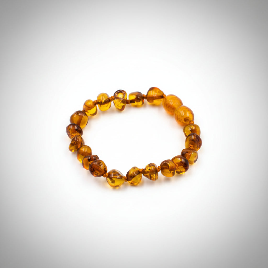 Bracelet ambre baltique baroque bébé - couleur cogn