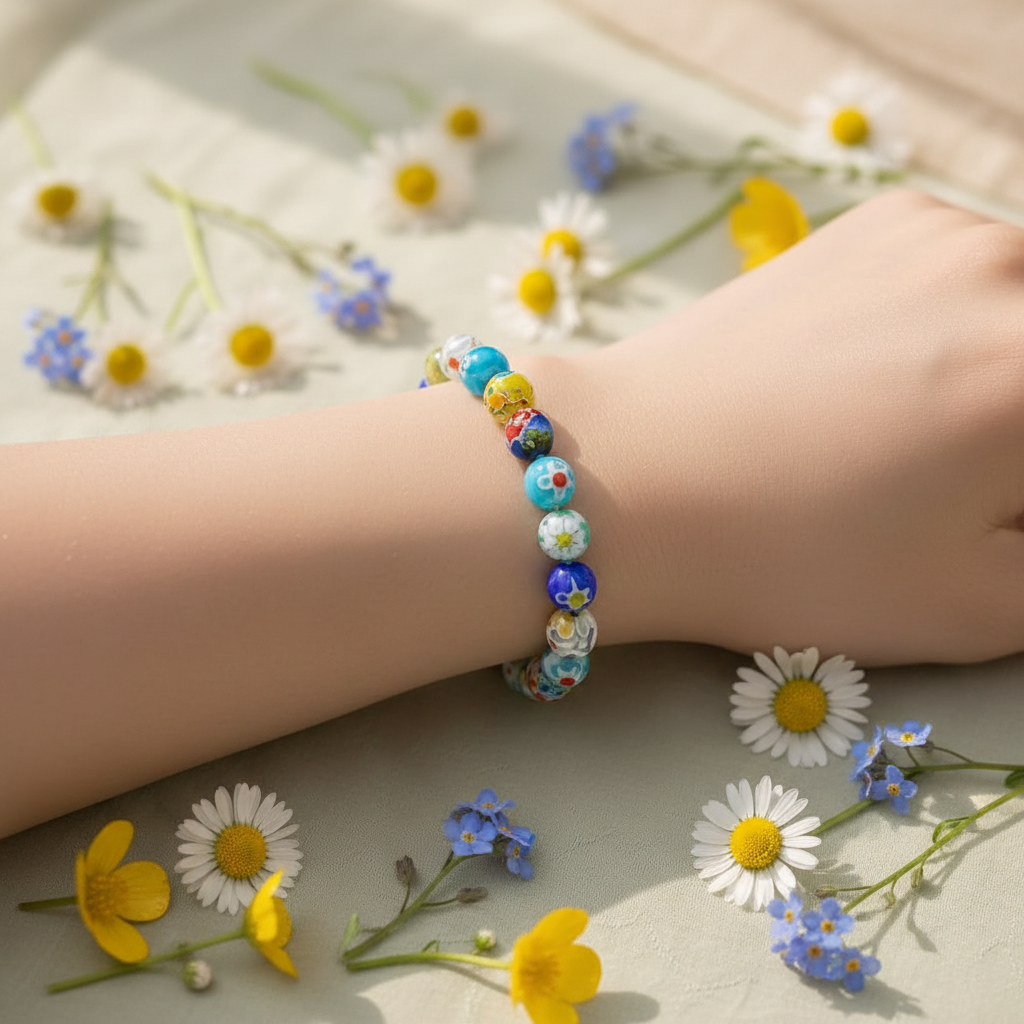 Bracelet Murano 6mm – Perles de Verre Multicolores Ronde ou Carrée