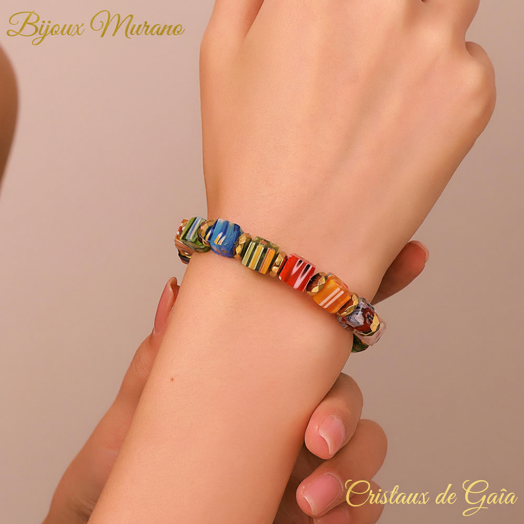 Bracelet Murano porté - Cristaux de Gaïa