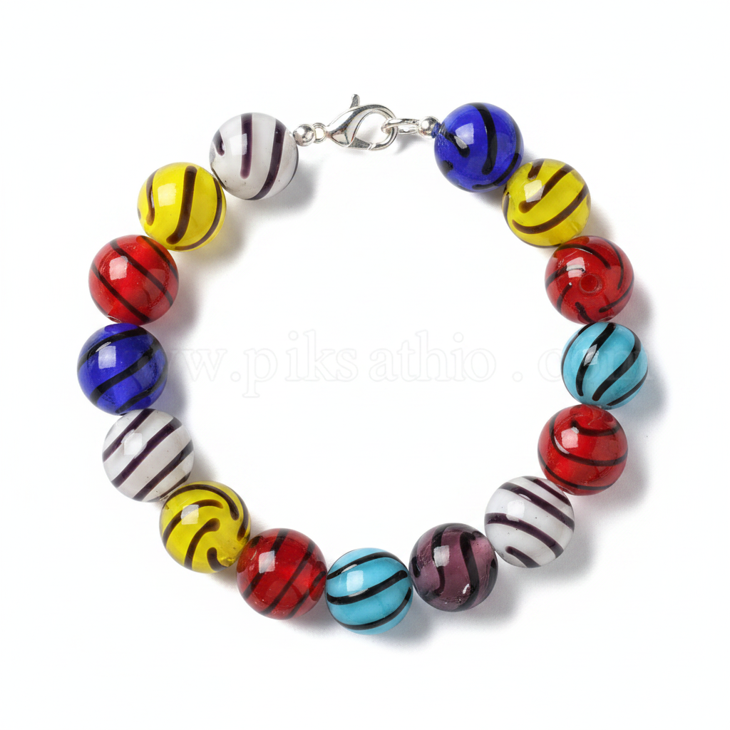 Bracelet perles Murano rayées