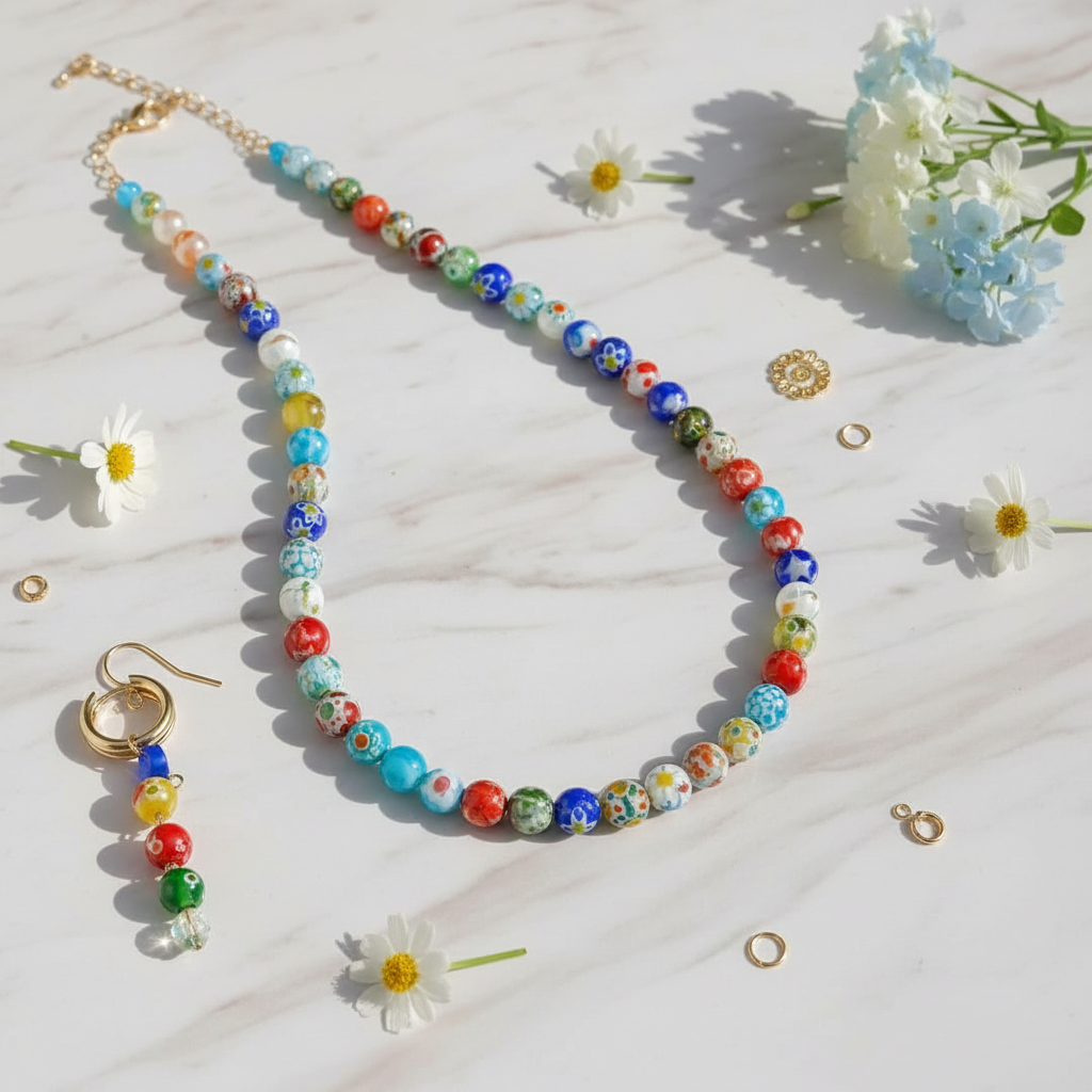 Parure Murano 6mm – Collier + Bracelet + Boucles d'oreilles Ronde ou Carrée