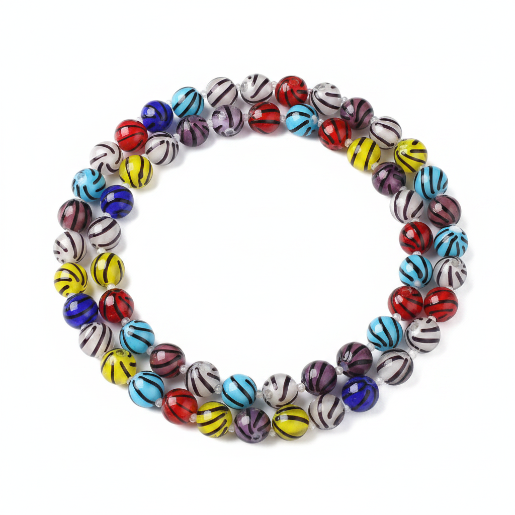 Collier long perles Murano rayées