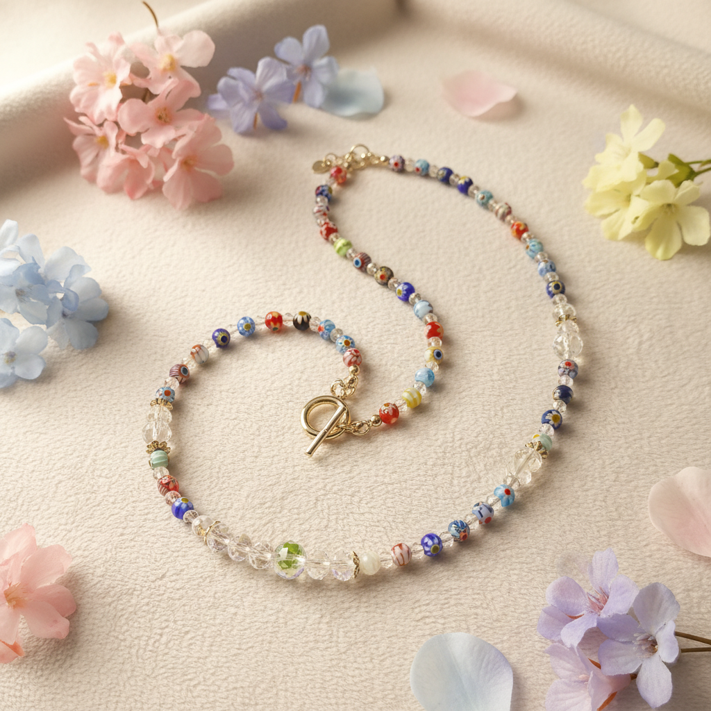 Collier Murano Femme - Perles de Verre Artisanales Multicolores 48cm