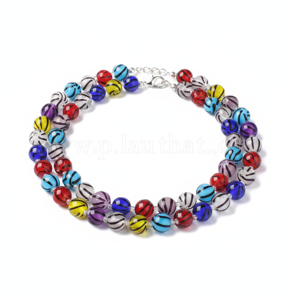 Collier perles rondes 10mm Murano avec mousqueton