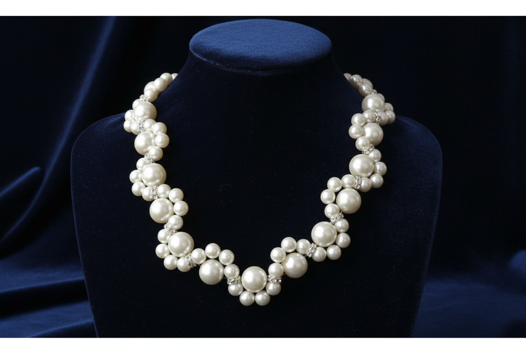 Collier perles sur velours marine