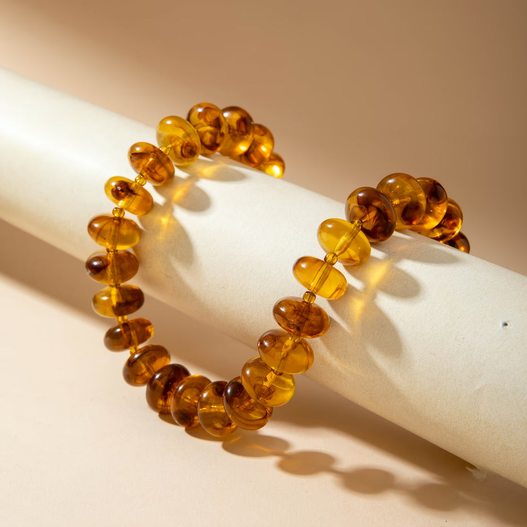 Collier baroque ambre baltique - couleur cognac