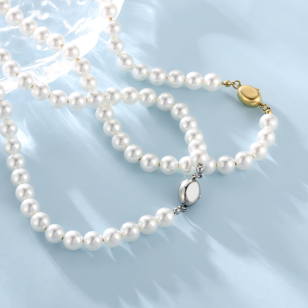"Parure de mariée en perles blanches - collier 48 cm et boucles d'oreilles"