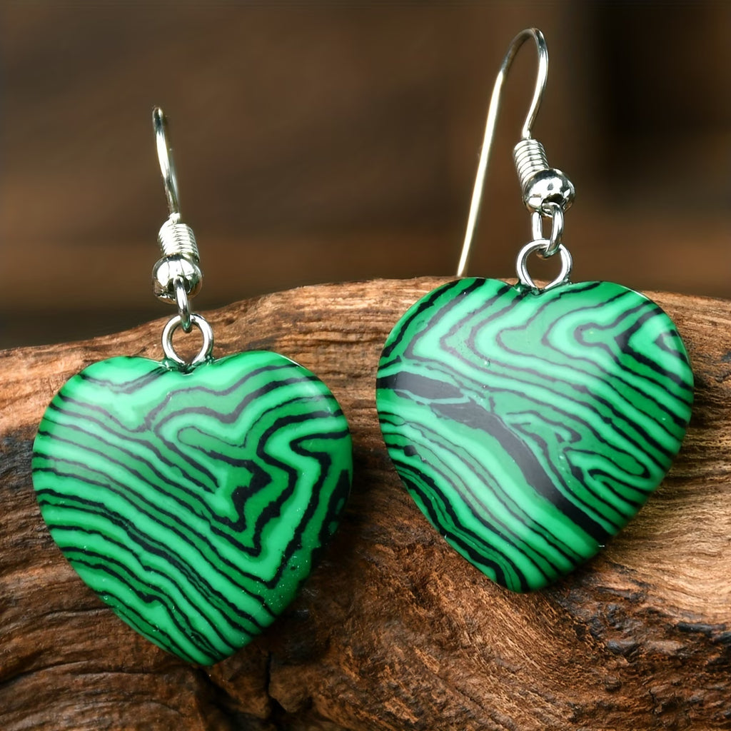 Parure Malachite - Collier 44cm + Bracelet 18cm + Boucles d'Oreilles en forme de coeur