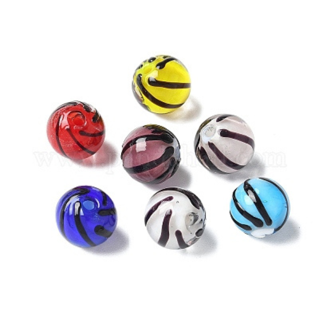 Boucles d'oreilles  Rayées – Perles de Verre de Murano Rondes Multicolores 10mm