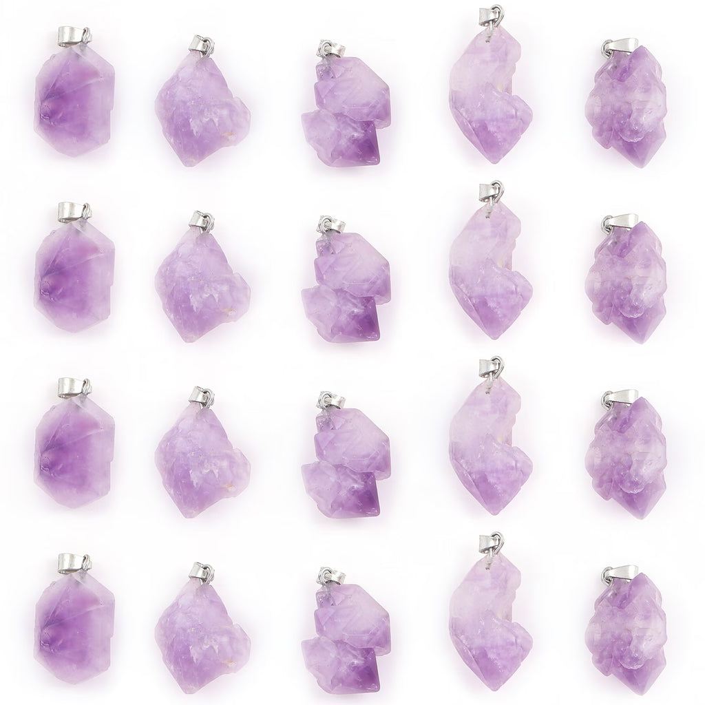 Pendentifs pierres améthystes cordon cuir violet